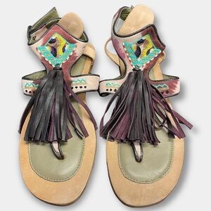 NEW Meher Kakalia Tiki Sofia Tassel Fringe Sandals Size 37 US 6.5 - 7